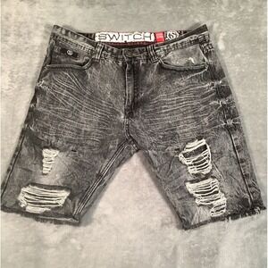 Switch Jeans Denim Shorts Mens 34 Black Distressed Cut Offs Skater Hip Hop